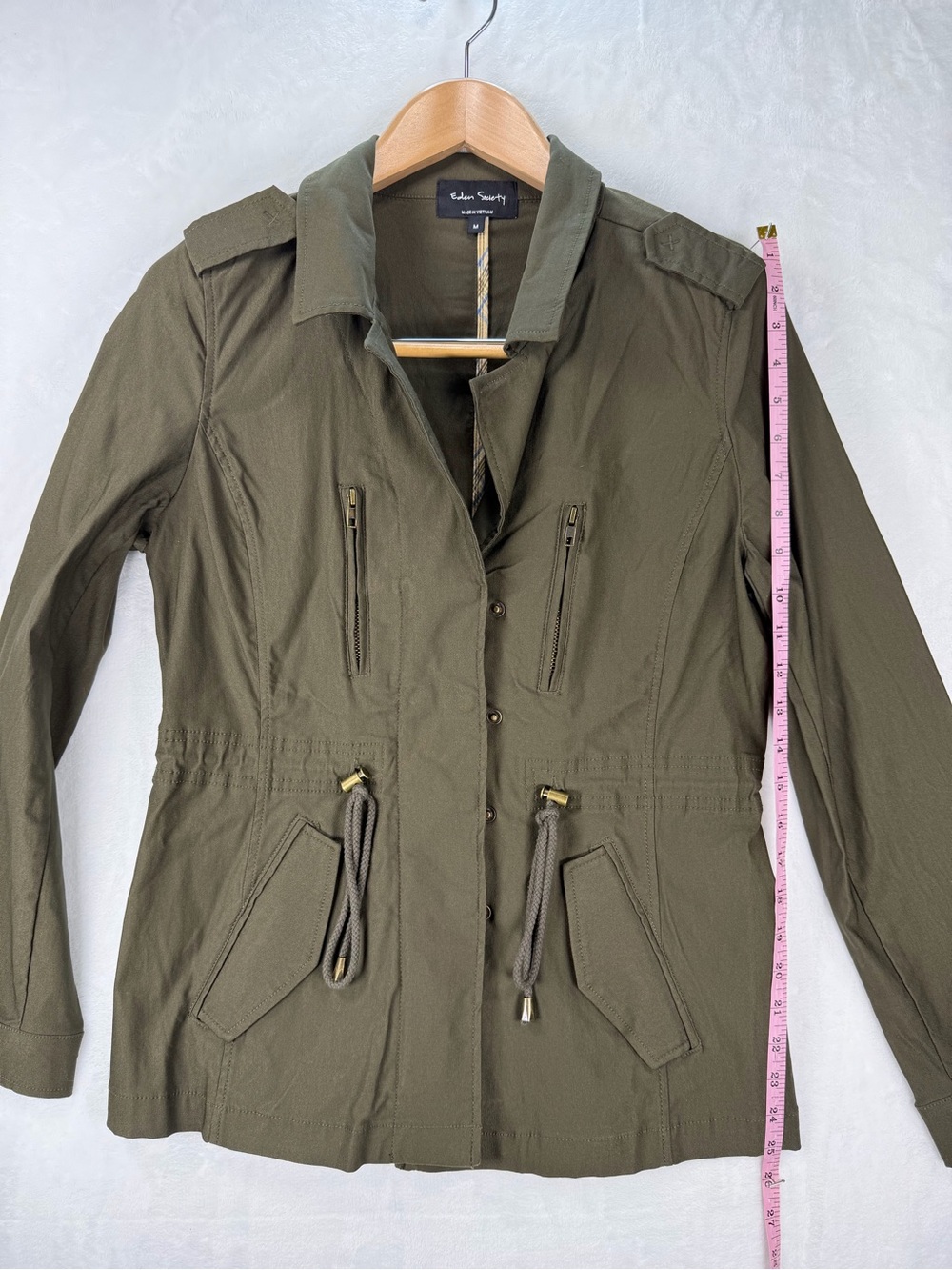 Eden Society Olive Green Military Utility Jacket M Drawstring Waist - Picture 12 of 13
